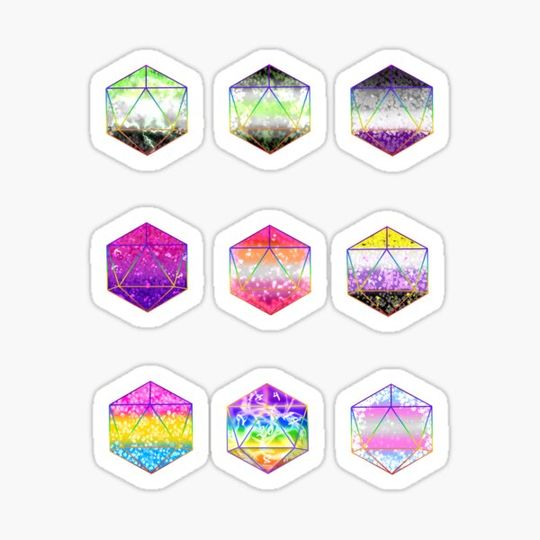 Discover Pride d20 sticker sheet