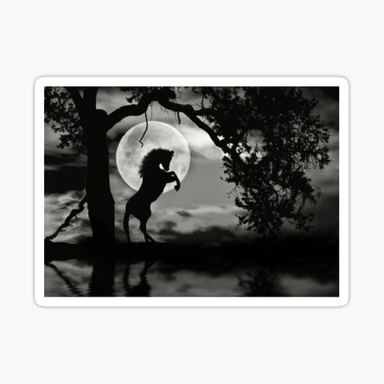Discover After the Storm Rearing Horse, Oak Tree and Moon with Water
