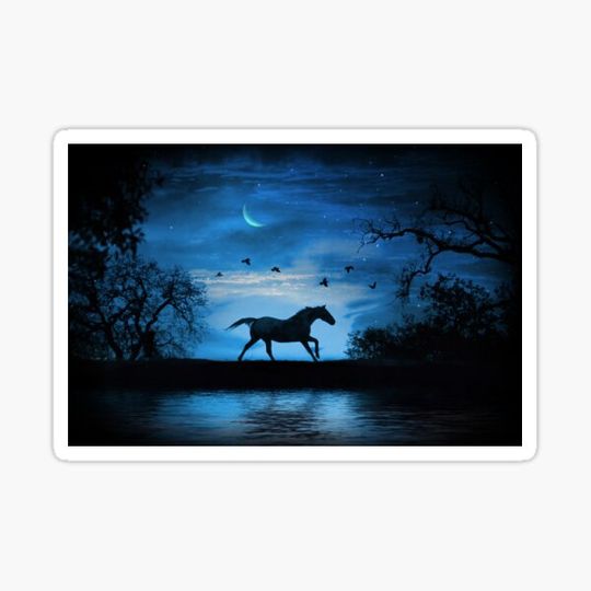 Discover Galloping Horse in the Moonlight with Crescent Moon Surreal