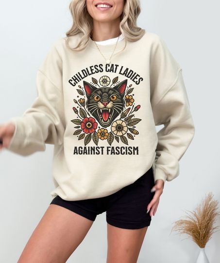 Discover Childless Cat Lady Harris 2024 Shirt Childless Cat Ladies Against Sweatshirt