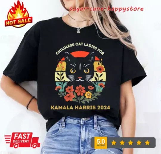 Discover Vintage Childless Cat Ladies For Kamala Harris 2024 Election Unisex T-Shirt
