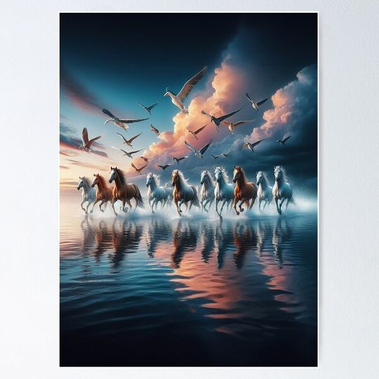 Discover Art of Horses Playing in the Sea
