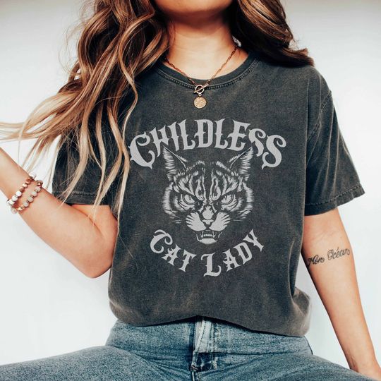 Discover Childless Cat Lady Vintage T-Shirt, Against Fascism Shirt, Rocker Tee