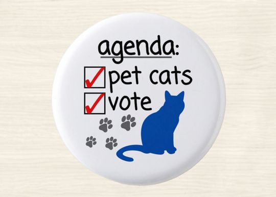 Discover Vote & Pet Cats Button Pin | Kamala Harris for President | Democrat | Vote Blue