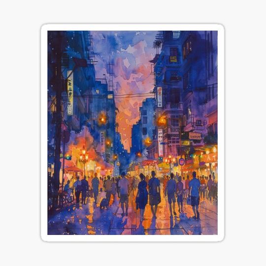 Discover Rainy City Lights Watercolor Painting