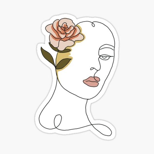 Discover Line Art Drawing - Woman & Pastel Pink Flower