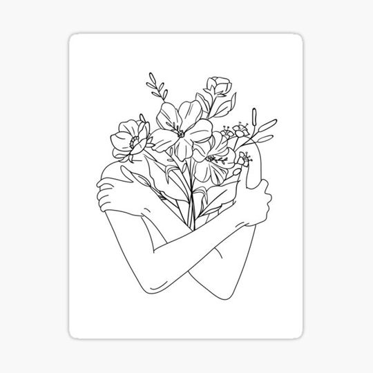 Discover Woman and Flowers Line Art