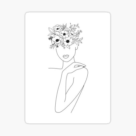 Discover Woman and Flowers Line Art