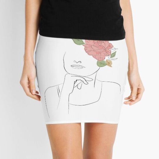 Discover Woman With Flowers head Line Art