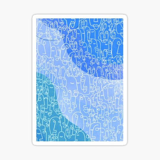 Discover Minimalist design faces patchwork big line art Blue