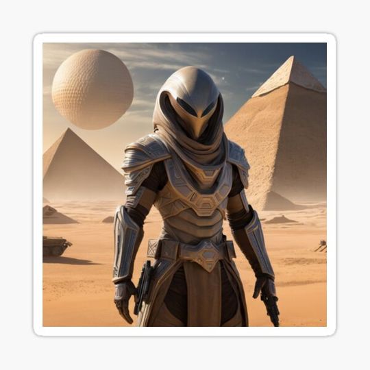 Discover An armed alien stands in front of the pyramids