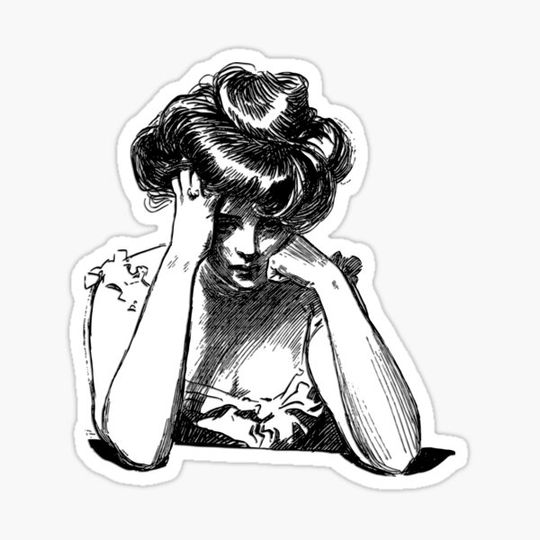 Discover Vintage Worried Woman Sticker