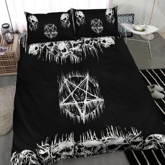 Discover Satanic Skull Inverted Melting Pentagram occult  Bedding Sets