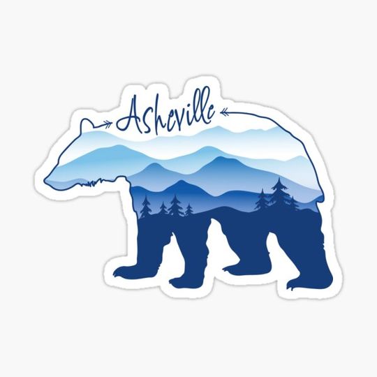 Discover Asheville Blue Ridge Mountains - Black Bear - Blue on White 26