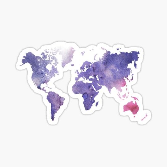 Discover Purple Watercolor World Map