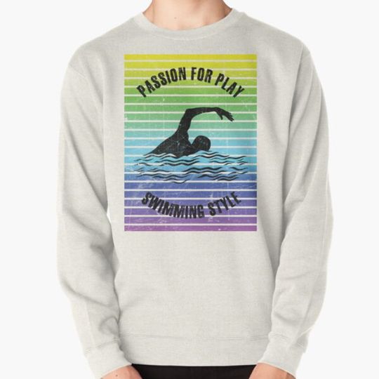 Discover Black silhouette of a swimmer against the background of rainbow stripes