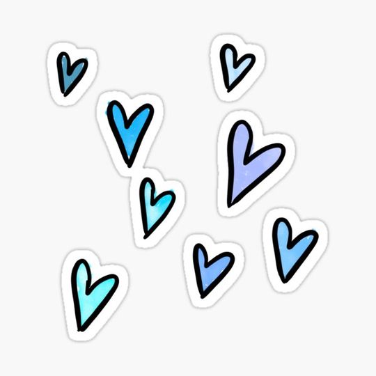 Discover 8 Pack of Blue Watercolor Heart Stickers