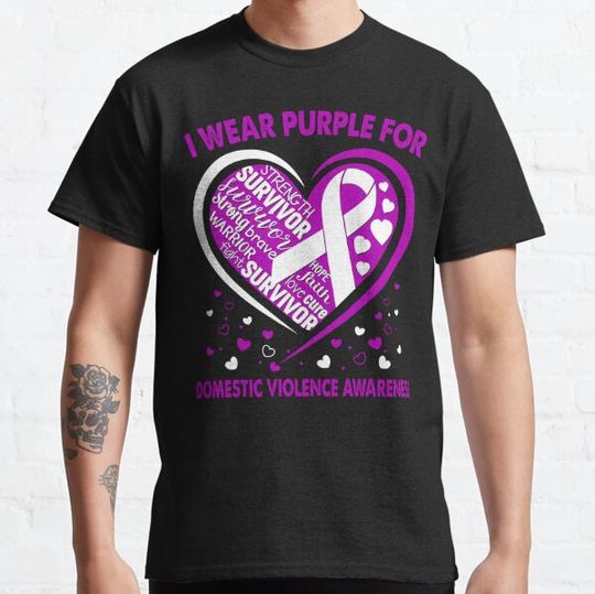 Discover I Wear Purple For Domestic Violence Survivor Heart Ribbon