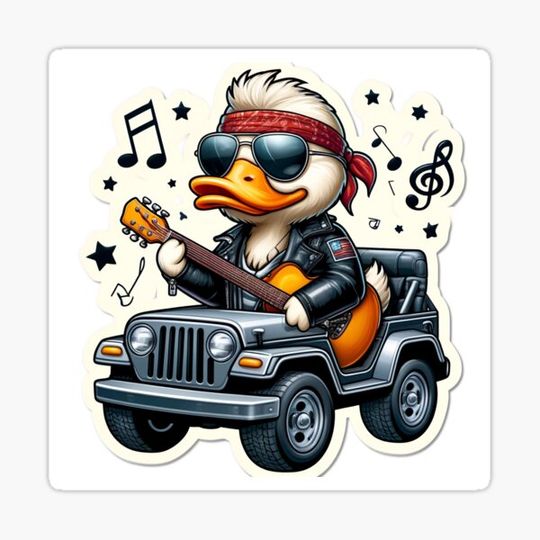 Discover Rock N Roll Duckie & Jeep Sticker