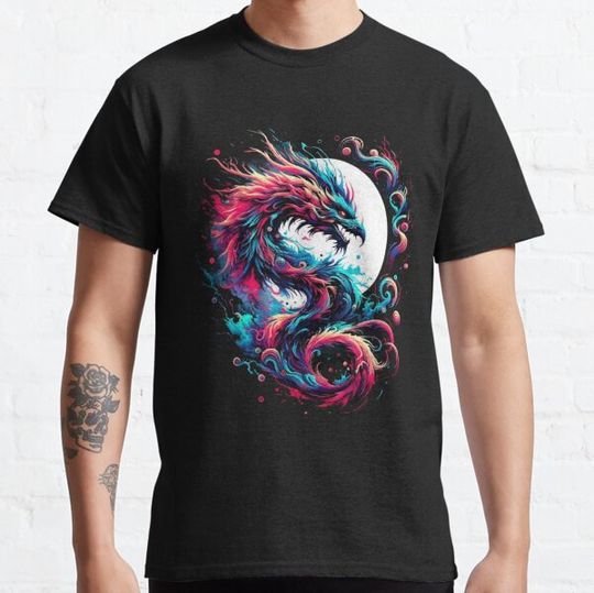 Discover Ink Fusion Dragon with full moon background