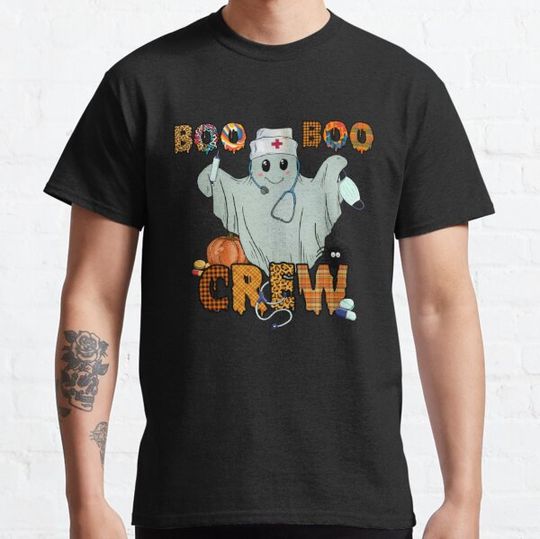 BOO BOO Crew Cute Ghost Nurse Orange Drip Font Halloween Group Design