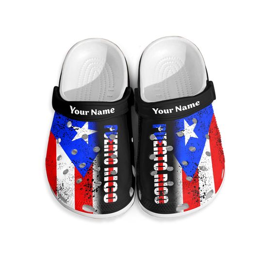 Discover Puerto Rico Personalized Clogs Shoes With A Half Flag