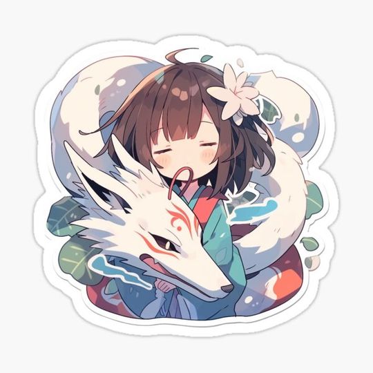 Discover chibi japanese animation kimono girl with river dragon