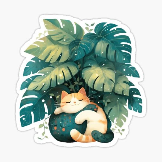 Discover Chubby cat hugs plant