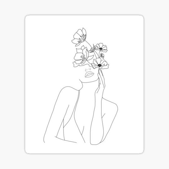 Discover Minimal Line Art Woman with Flowers