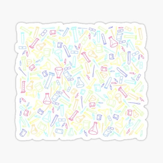 Discover Lab glassware, rainbow square--light background