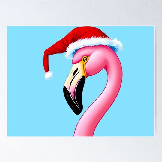 Discover Christmas Flamingo With Santa Hat | Light Blue