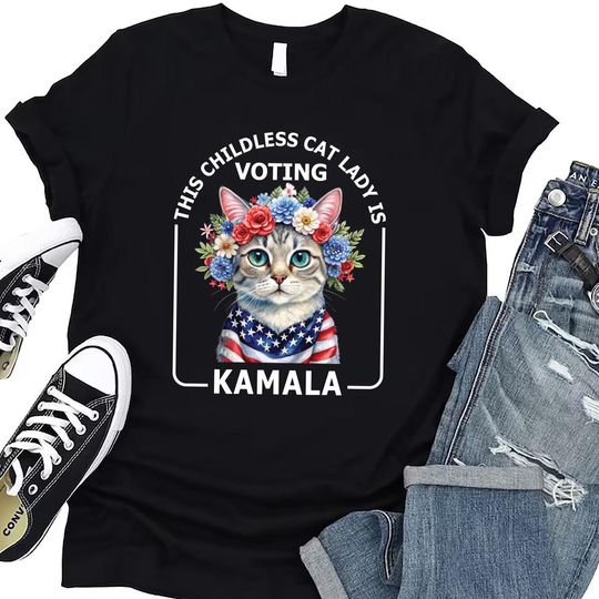 Discover Kamala Harris President 2024 Shirt, Childless Cat Lady Shirt