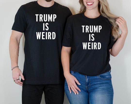 Discover Trump is Weird Women's V-Neck Tee or Unisex Crewneck Tee Shirt, Laugh at Trump #TrumpIsWeird Vote Harris 2024 T-Shirt