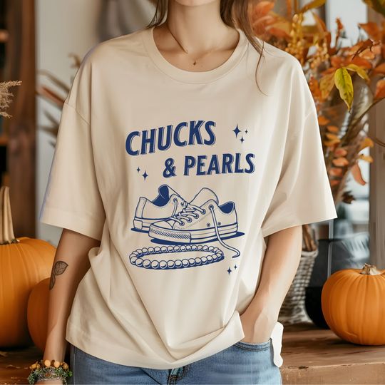 Discover Chucks and Pearls T-shirt Election 2024 Chucks and Pearls TShirt Kamala Harris