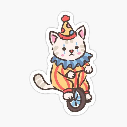 Discover Cute clown kitten riding a unicycle