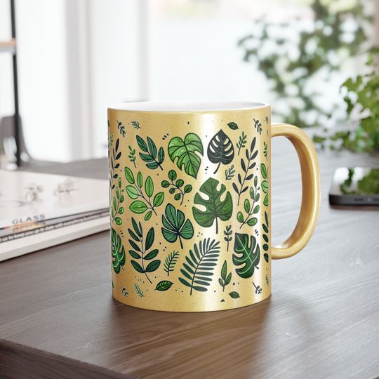 Discover Elegant Leaf, Metallic Mug - Metallic Coffee mug Gold/Silver