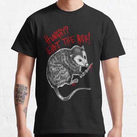 Discover The "Eat The Rich" opossum print for dark background