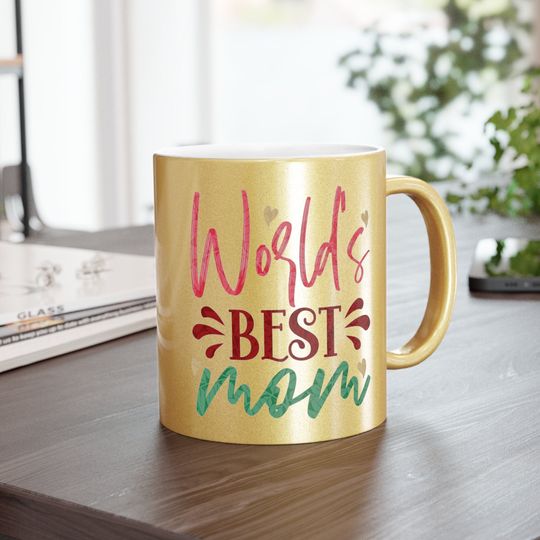 Discover World's Best Mom Metallic Mug, Silver Gold Collectible Gift, Sentimental Mother's Day Gift, Unique Mug, Holiday Gift