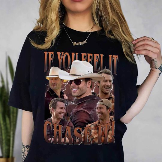 Discover If You Feel It, Chase It, Glen Powell Unisex Softstyle Vintage Shirt