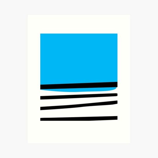 Discover Geometric Modern Abstract Design | Bright Blue Background With Horizontal Black & WS