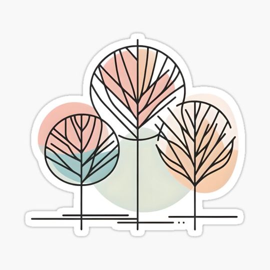 Discover Round Trees Minimalist colorful line art