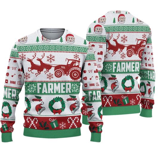 Discover Farmer Christmas Tractor Santa And Reindeer Ugly Sweater