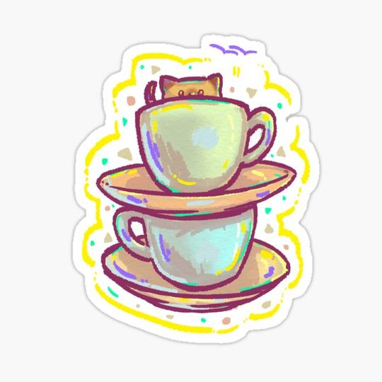 Discover Colorful cat in coffee mugs