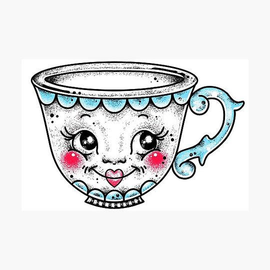 Discover Smiling Teacup Tattoo Flash