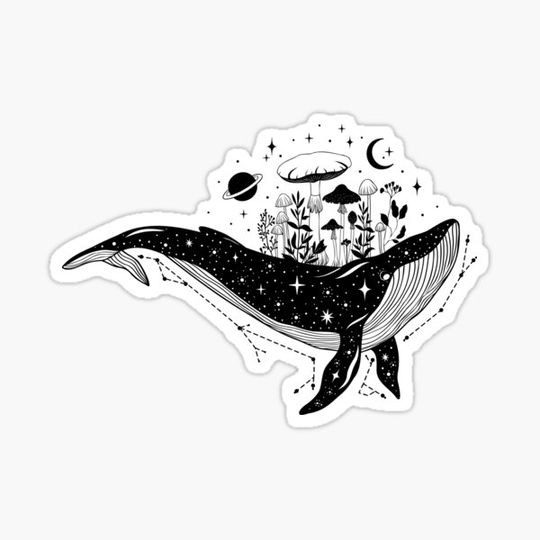 Discover Mystical Whale, Whale silhouette, mushrooms, crystals, space