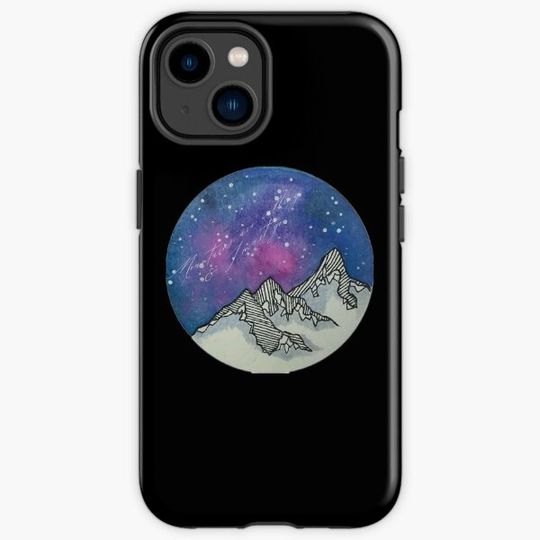 Discover Mountains are Calling / I must Go / Mountains Watercolor / Circle / Night Sky / Galaxy / Stars / Sticker Sticker / Dark
