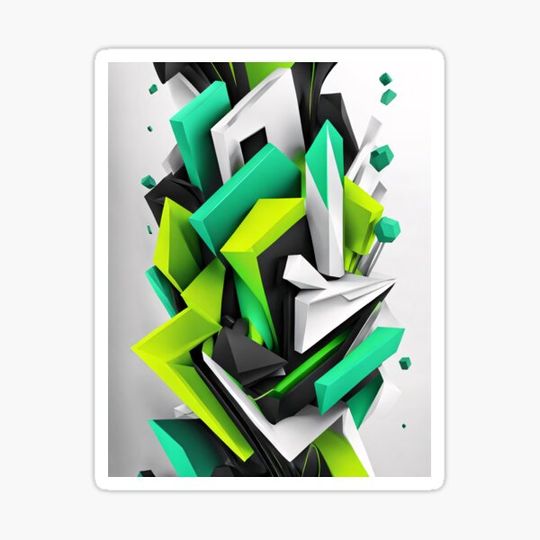 Discover Abstract Shape Art Green White Grey V5