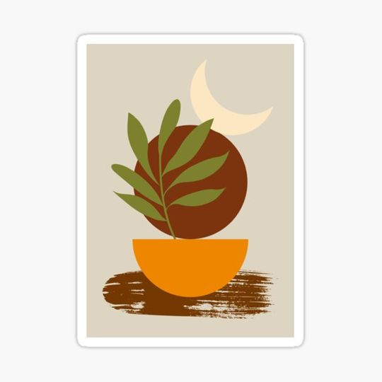 Discover Mid Century Modern Style Leaves and Moon II