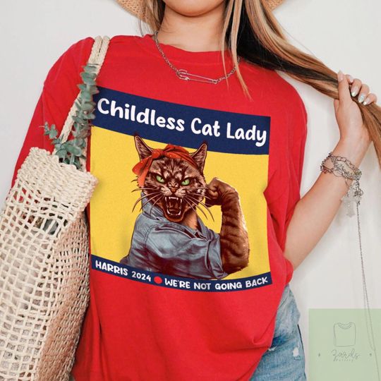 Discover Harris 2024 T-Shirt, Childless Cat Lady, Kamala Harris Campaign, Cute Funny Cat