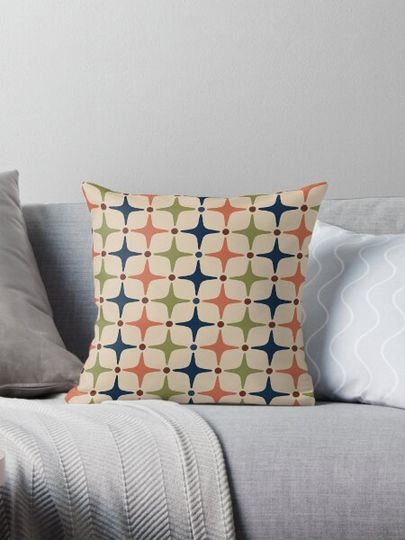 Discover Colorful Mid Century Modern Star Pattern Brown Green Blue Orange and Beige